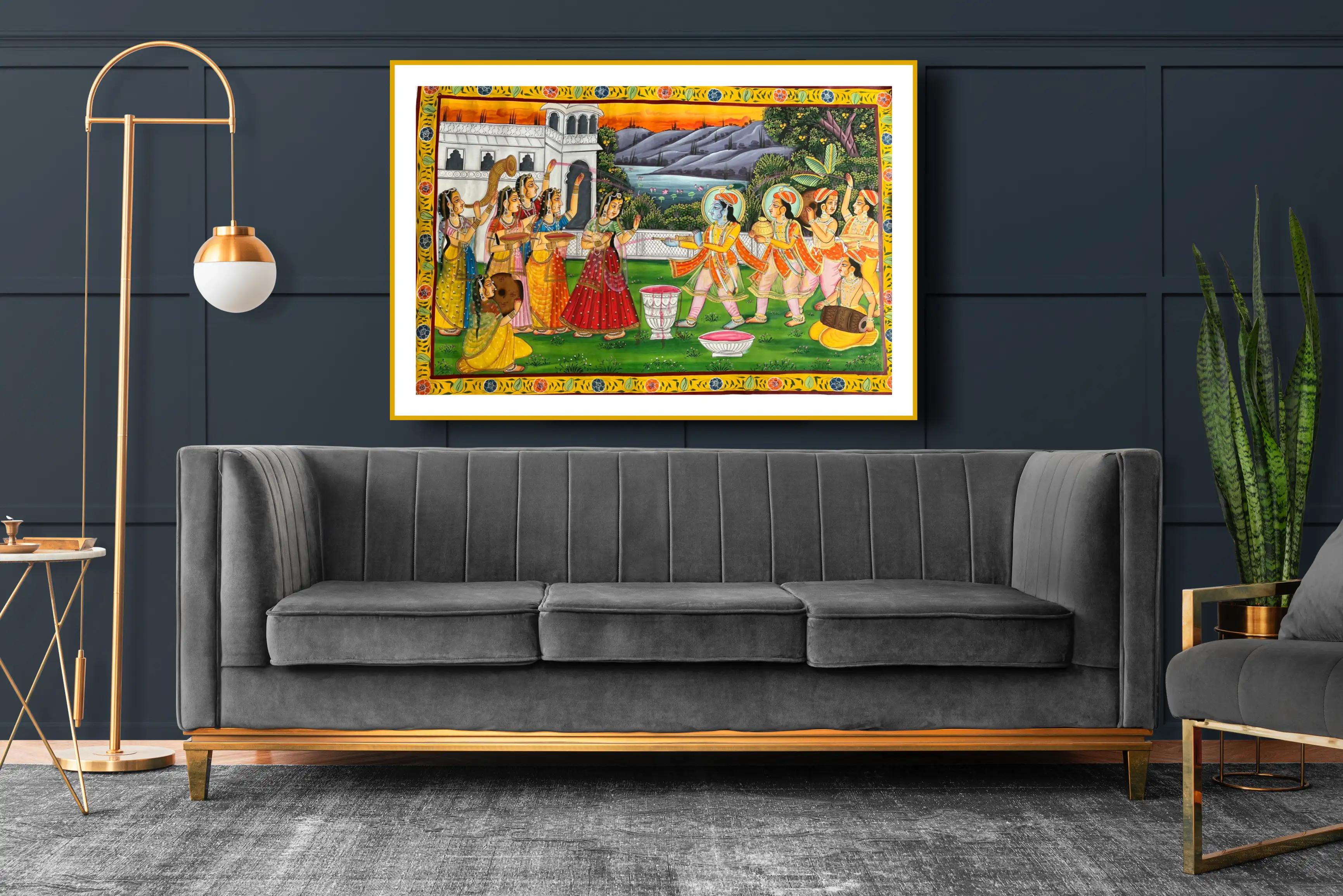 Pichwai Art Painting – Lord Krishna Playing Holi | Handmade Traditional Nathdwara Wall Décor"